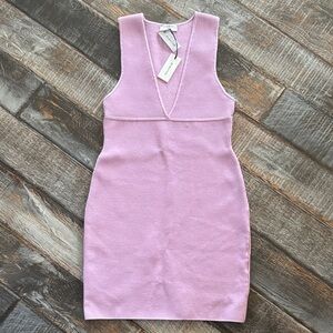 Babaton Lilac Ribbed V-Neck Mini Dress